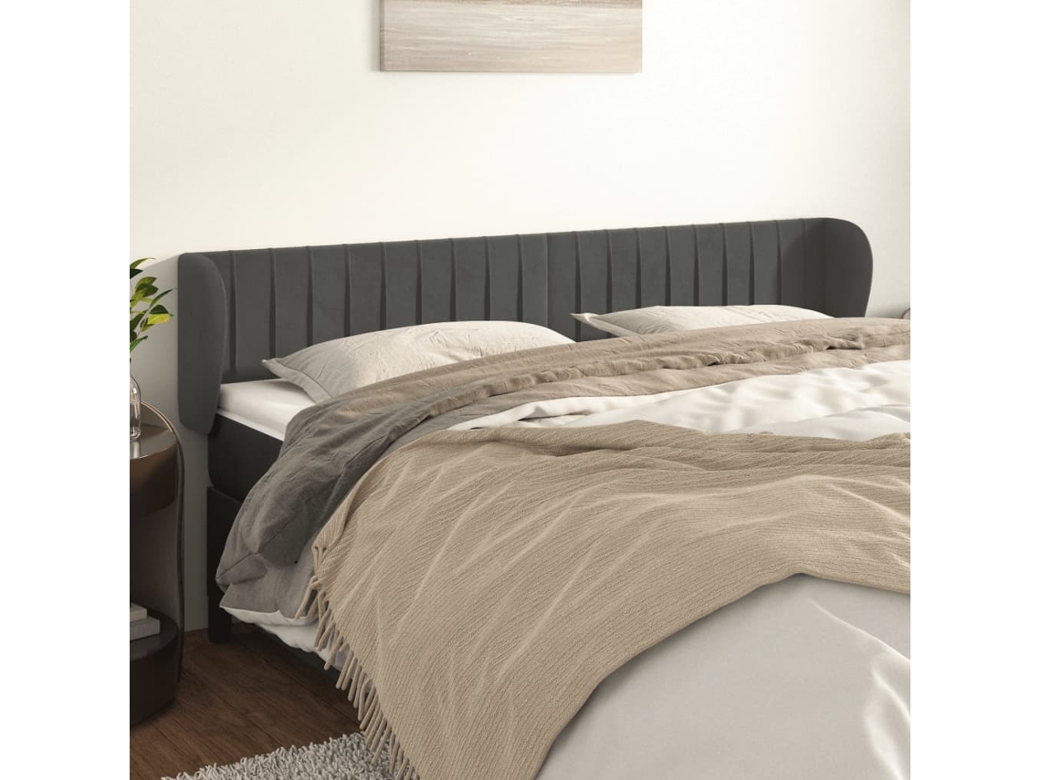 Vidaxl Cabeceira De Cama C/ Abas Veludo 203x23x78/88cm Cinzento-escuro