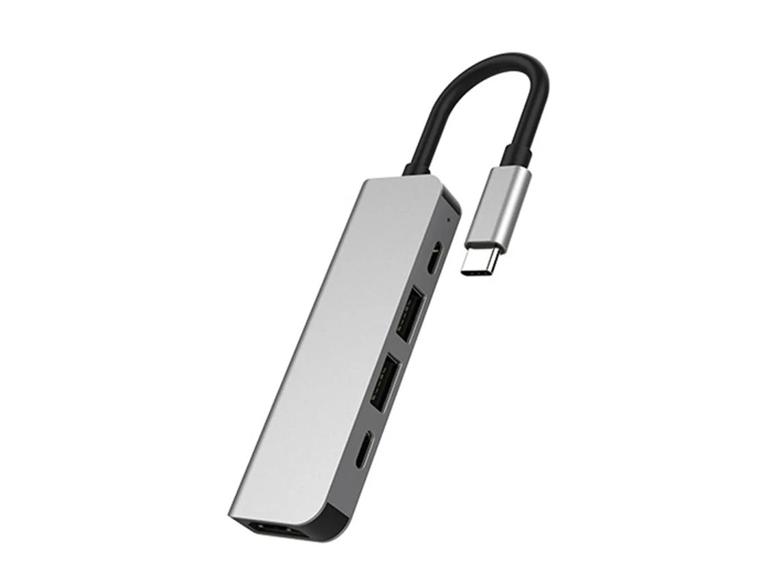 Estação De Acoplamento Usb 5 Em 1 Pd60w Typec Para Conversor De Notebook Multifuncional Em Liga De Alumínio Cinza Bestvite