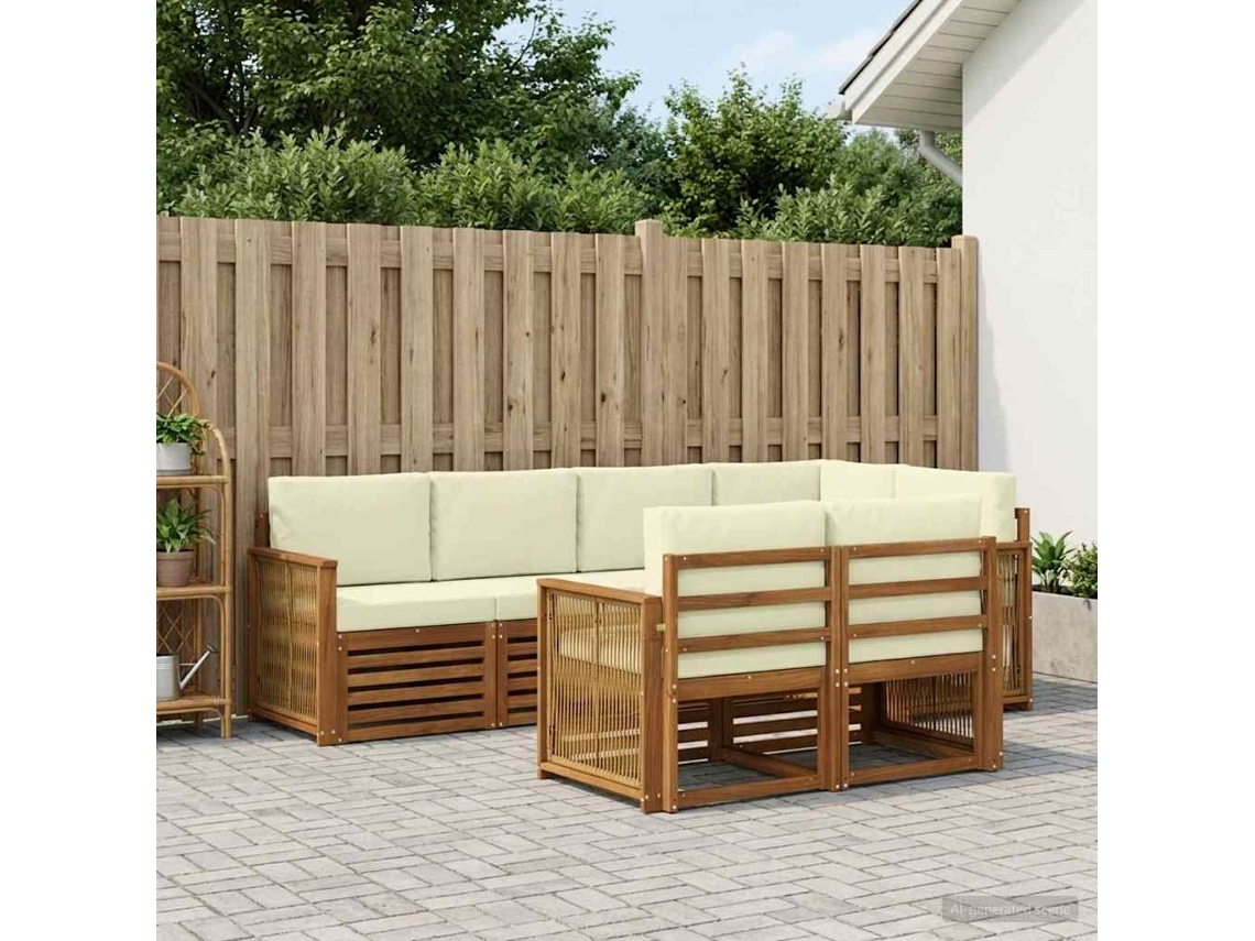 Vidaxl Conjunto De Sofá Sectional Com Almofada 6 Pcs Natural E Creme