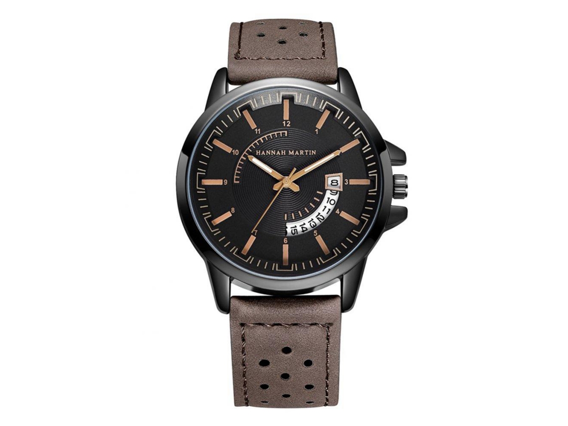 Reloj Deportivo Hannah Martin Con Calendario Pulsera Transpirable Cuarzo Marrón Oscuro