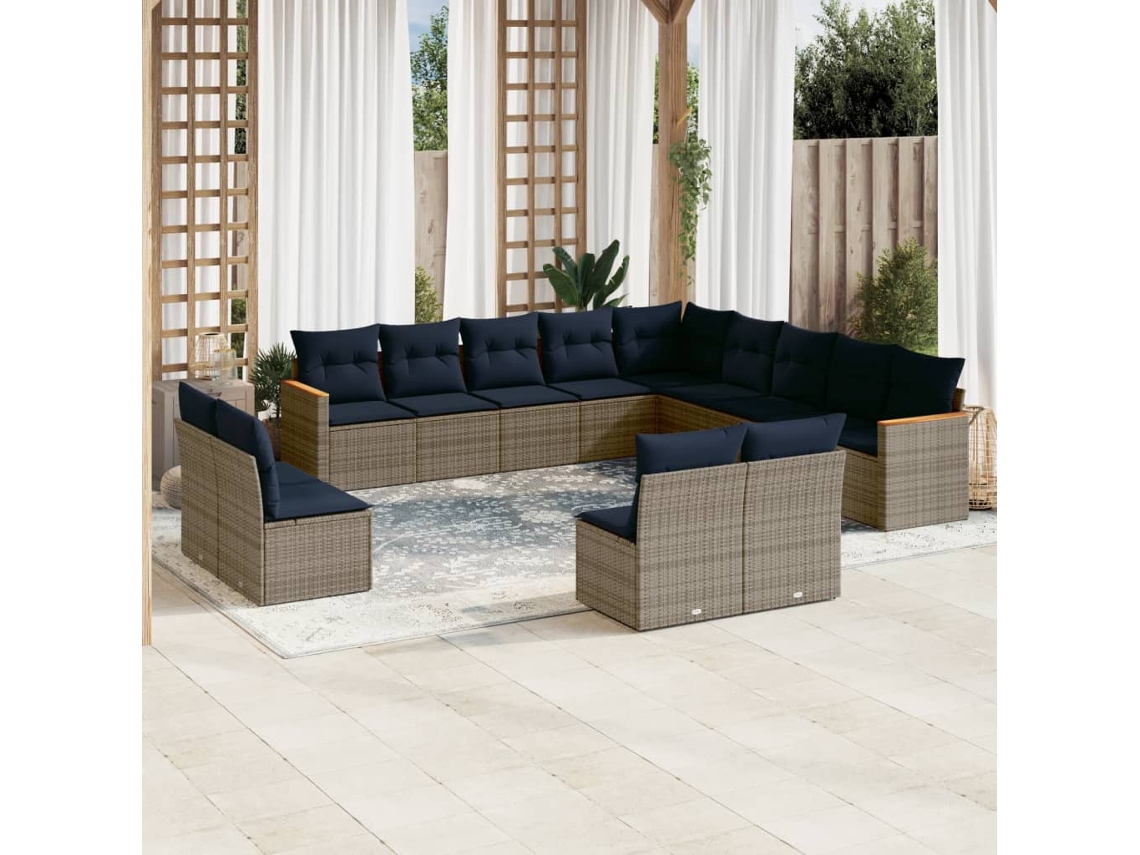 Vidaxl Conjunto De Sofá De Jardim Com 13 Peças E Almofadas Em Rattan Sintético Cinza