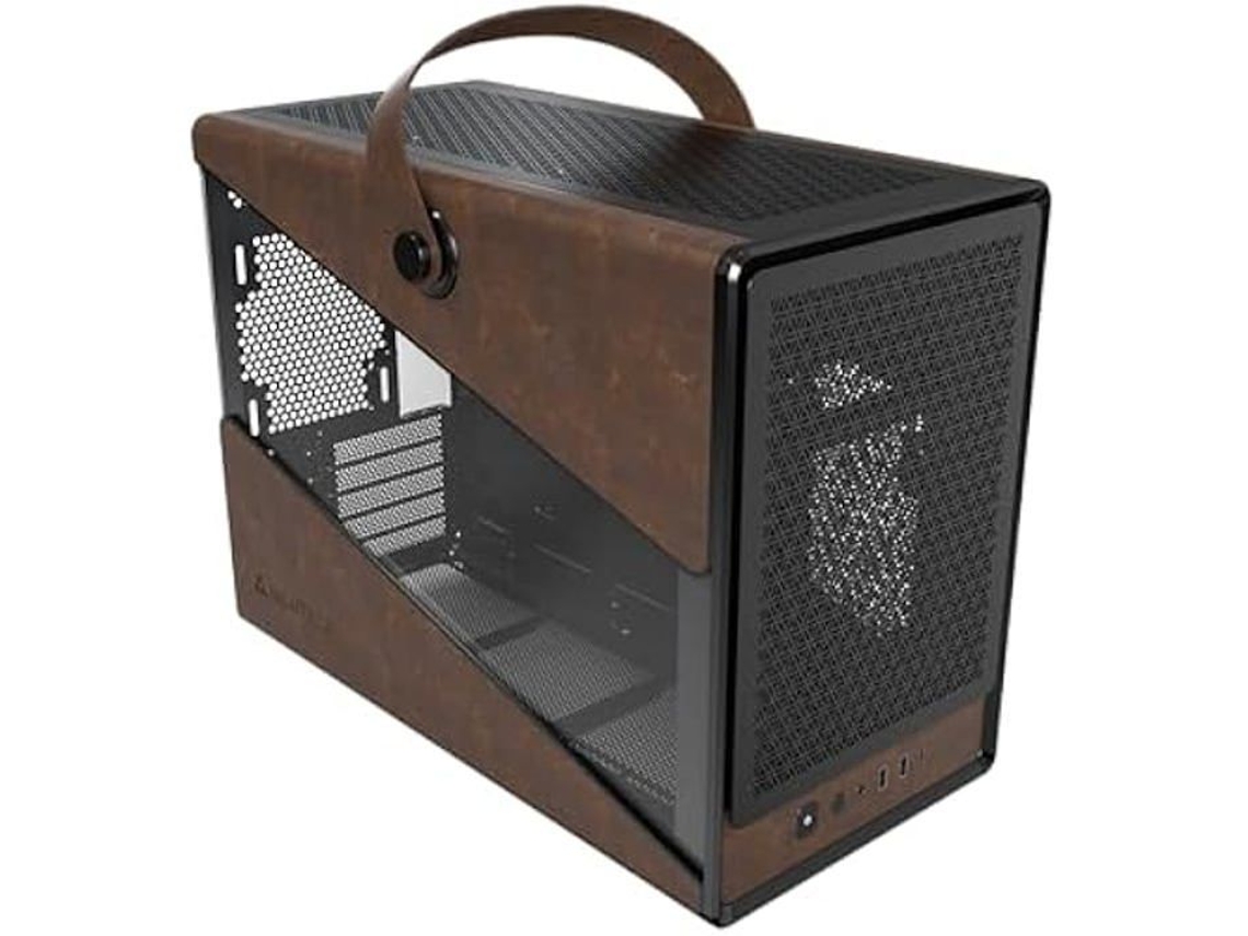 Chassi De Jogo Compacto Montech Heritage Matx Alça Em Couro Suporte Para Gpu Rtx 40 Design Elegante