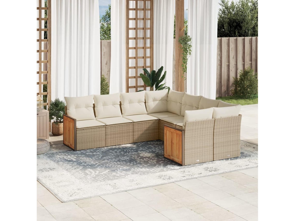 Conjunto de 8 Sofás para Jardim com Almofadas Vime Pe Bege Dkd Home Decor