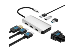 Yizhood Docking Station USB C Monitores 4 7 Em 1 Dual 4k Hdmi 4k Dp Vga Para Dell / Hp / Lenovo / Thinkpad Cinza