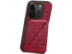 Capa Textura Crocodilo para iPhone 23 com Porta-Cartões Vermelho