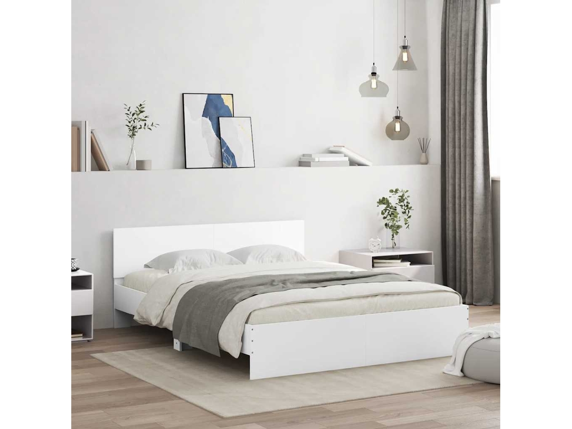 Vidaxl Estrutura De Cama Com Cabeceira E Luzes Led 160x200 Cm Branco