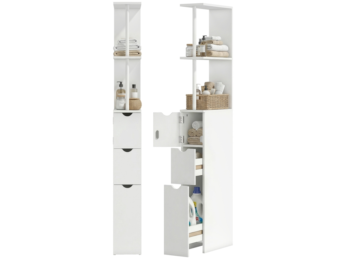 Armário de Banheiro Coluna Gavetas Prateleiras Abertas 15x33x136,8 cm Branco | S/MARCA