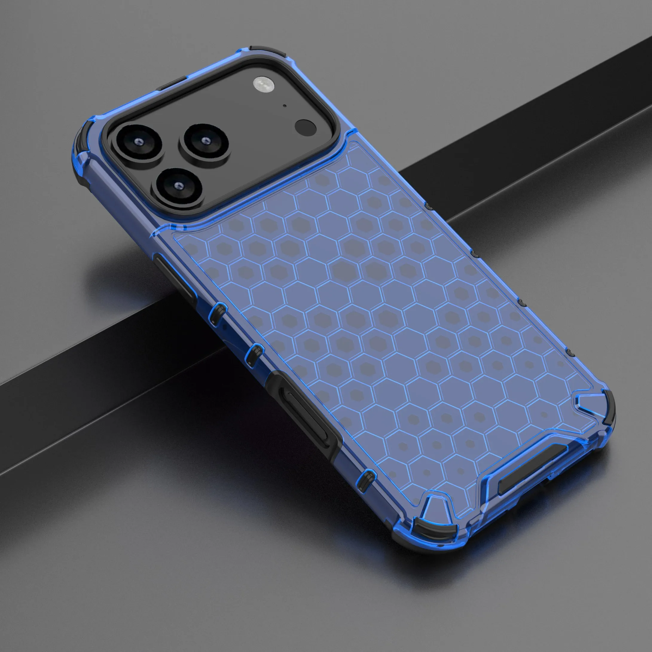 Capa Protetora Resistente E Transparente, À Prova De Choque, Com Design Híbrido Em Favo De Mel (azul) Para Iphone 12 Pro.