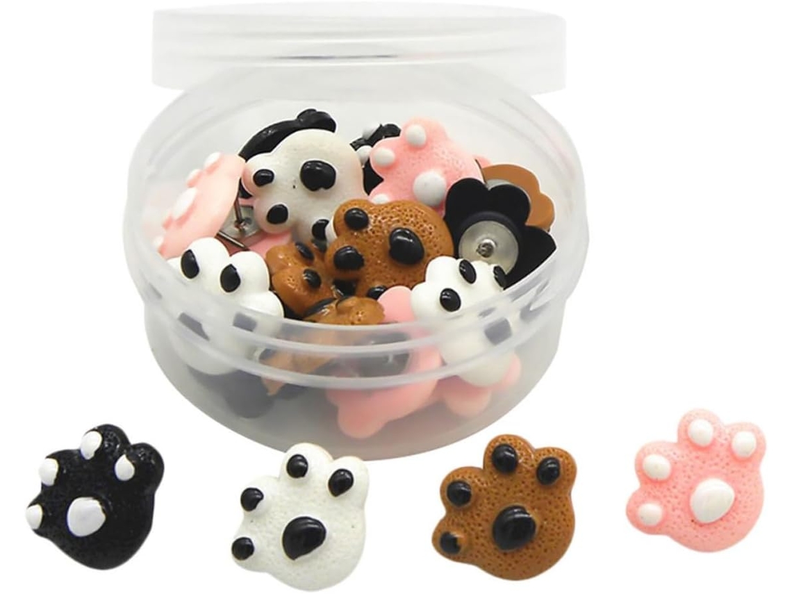 Broche pequeno em formato de pata de urso, caixa com 25 peças de resina.