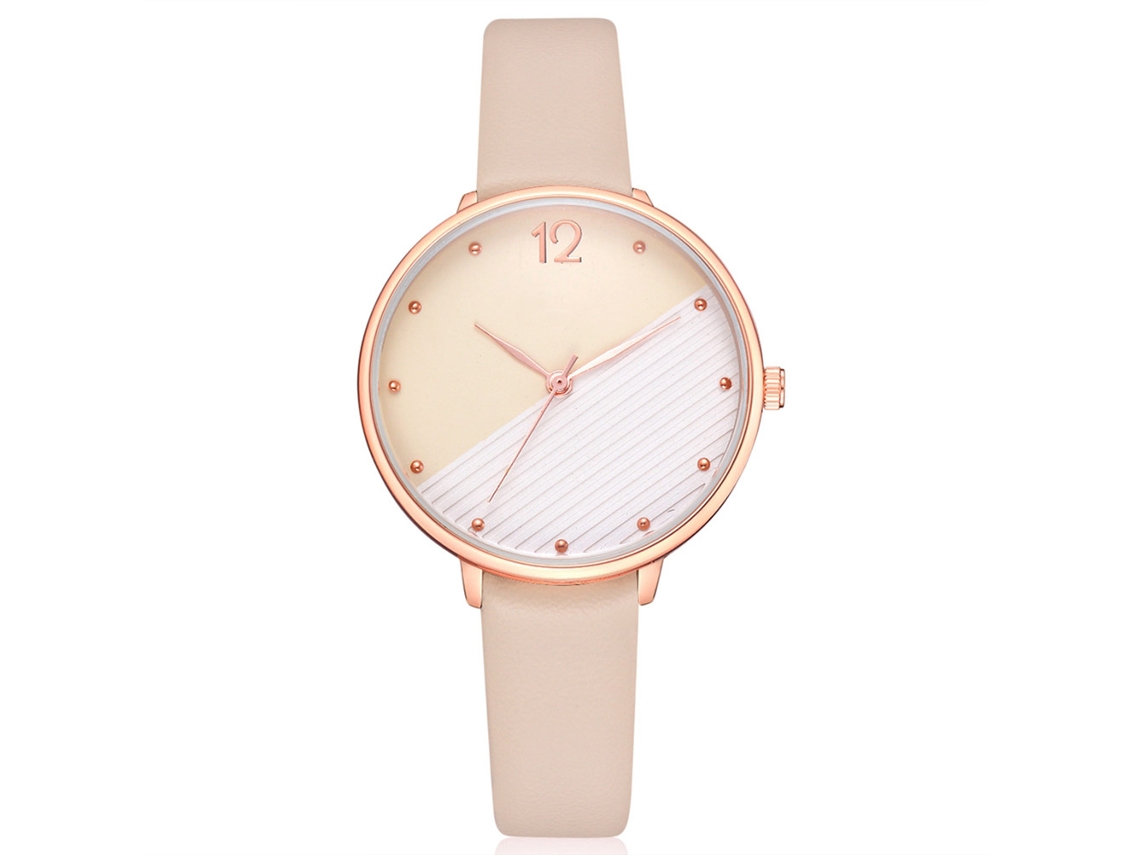 Relógio Feminino Casual Estilo Analógico Pulseira Pu Dourado Dial Redondo Quartzo