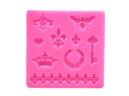 Molde de silicone retrô com coroa e chave para decoração de bolos, fondant e chocolates.