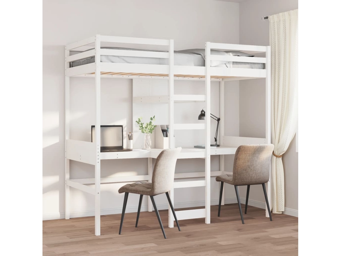 Vidaxl Cama Alta Sem Colchão 75x190 Cm Pinho Maciço Branco