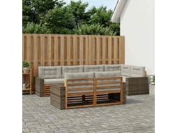 Vidaxl Conjunto De Sofás Para Exterior 7 Pcs Natural E Cinzento-claro