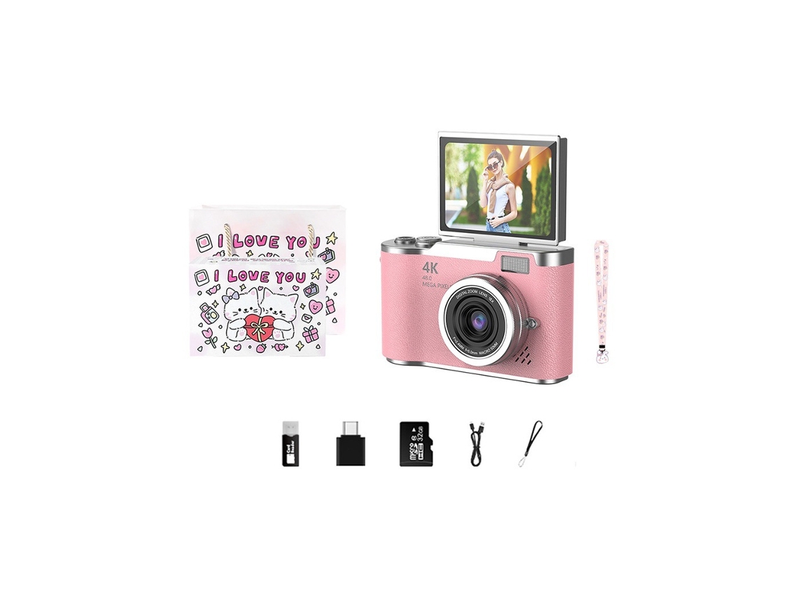 Tela Flip de Alta Definição para Câmeras Digitais, Rosa 64 Gb + Leitor de Cartão + 2 Adaptadores + Caixa de Presente YUNZII