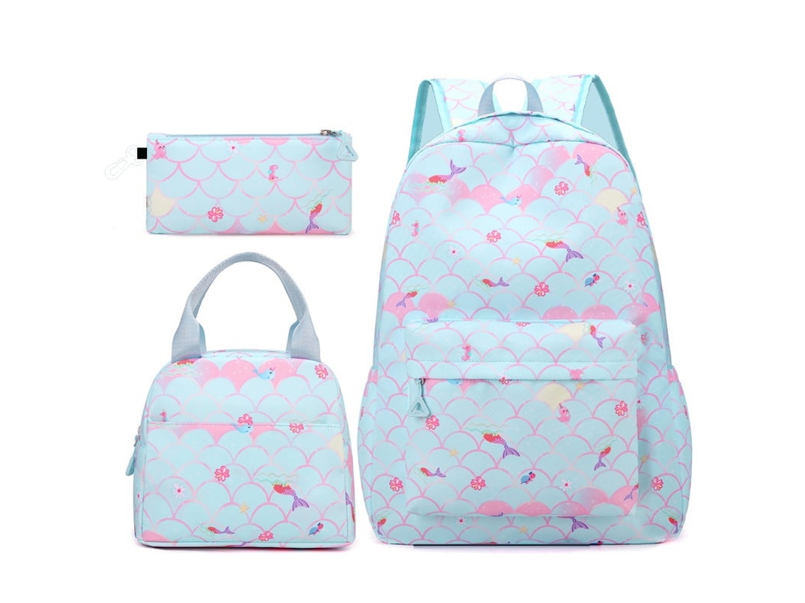 Elysve Mochila Térmica De 16 Polegadas Com Estojo, Design De Sereia Azul (pacote Com 3)