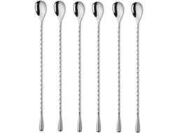 Conjunto De 6 Colheres De Bar De 30 Cm (12 Polegadas) Em Aço Inoxidável Com Padrão Espiral.
