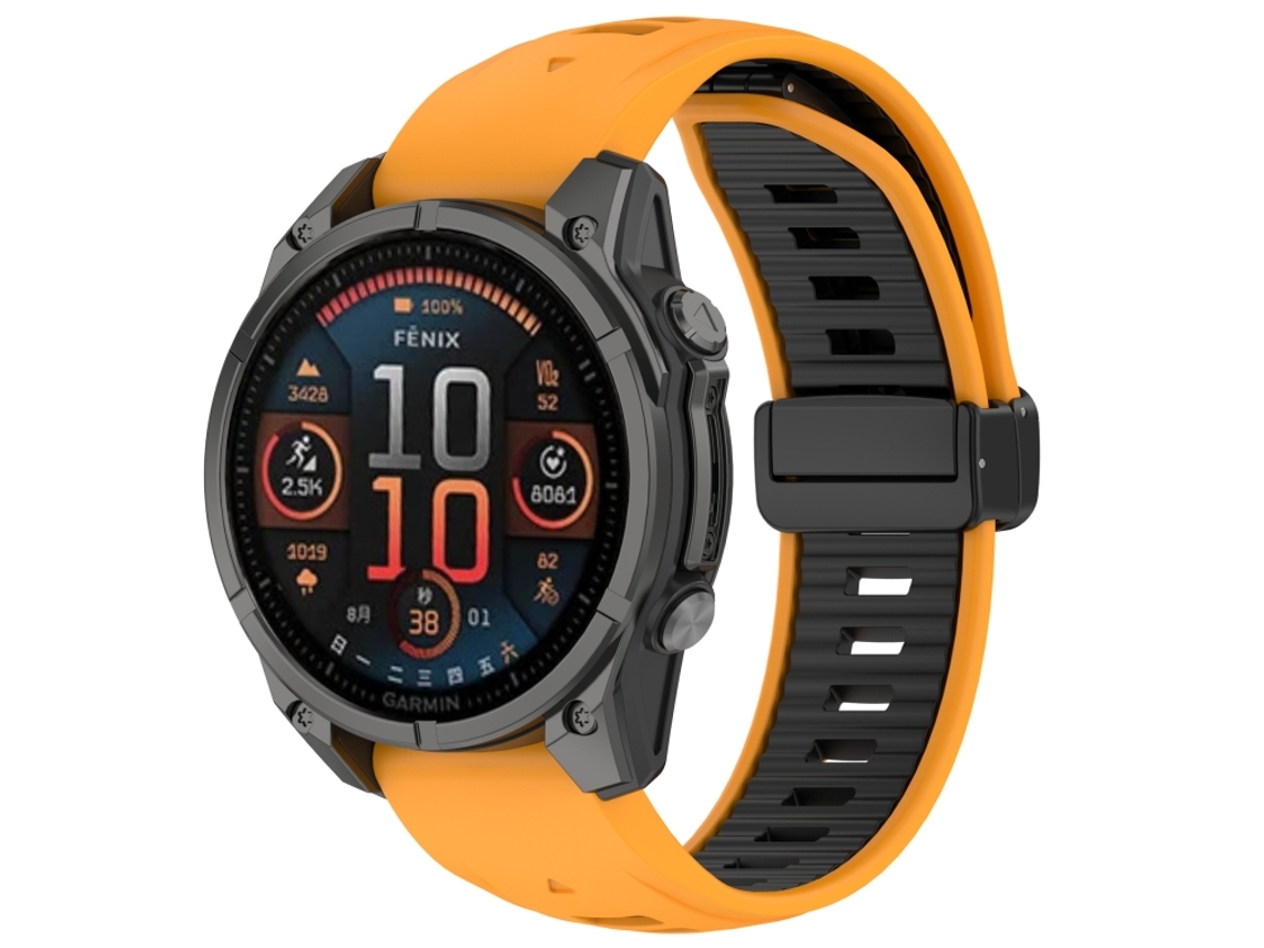 Bracelete para Garmin Fenix 8 Amoled Silicone Magnético Duas Cores Laranja + Preto XIAOMOYU (43mm)