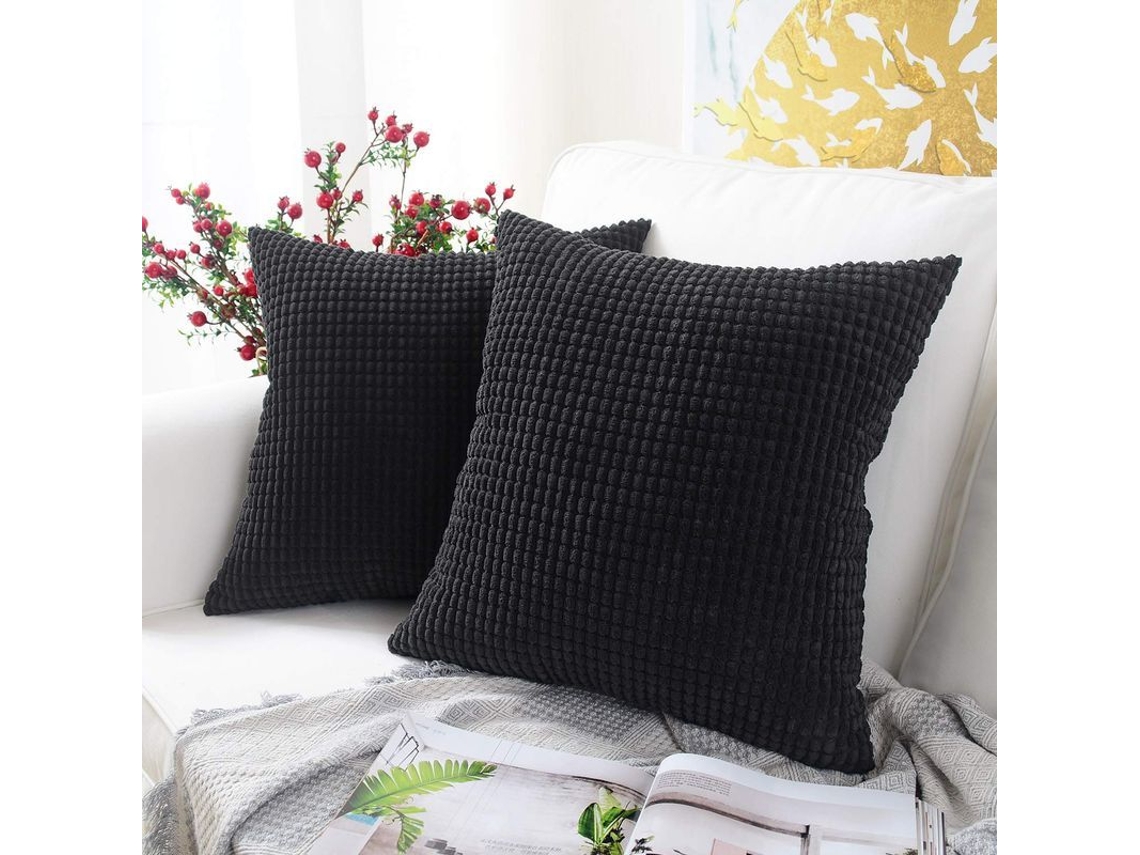 Rebe funda de Almohada Cuadrada de Veludo Suave Linjou Pack de 2 45x45 Cm Negro Granules