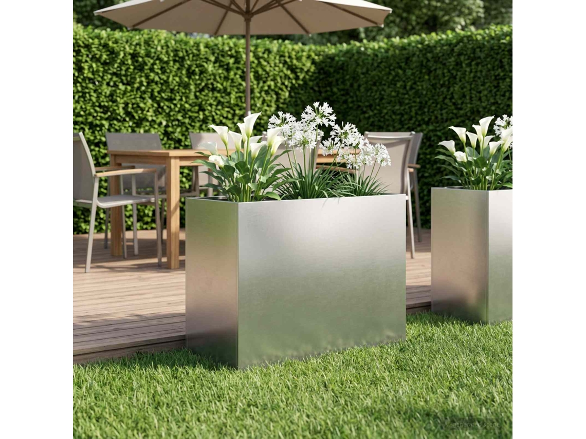 Vidaxl Vaso De Jardim Prateado 60 X 30 X 50 Cm Aço Inoxidável