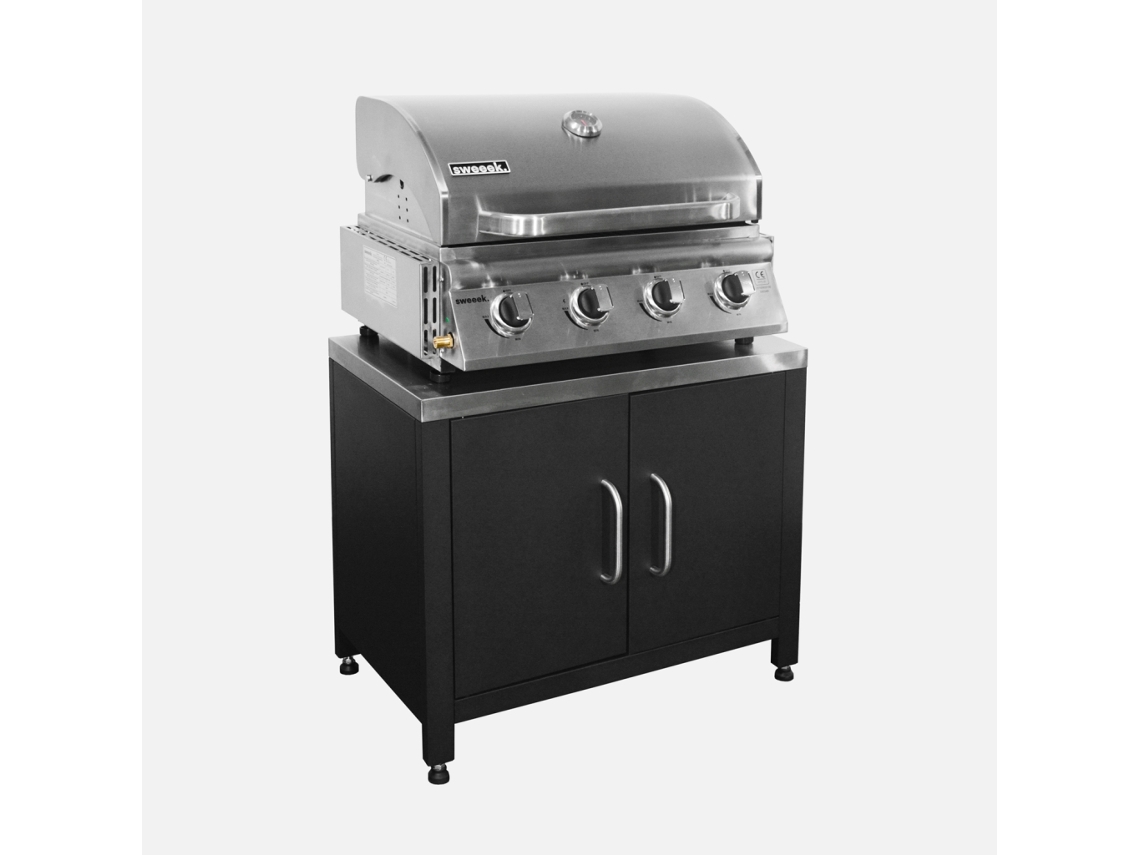 Churrasqueira A Gás De 4 Queimadores + Cozinha Externa Em Aço, 80cm, Prateado