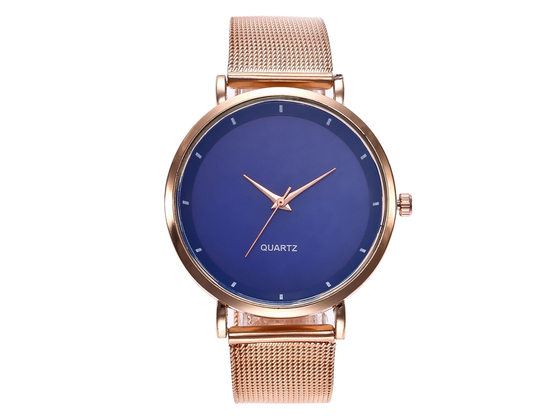 Relógio de Pulso Feminino Masculino com Pulseira de Malha Estilo Moderno Azul Real