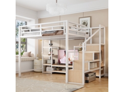 Beliche 140x200 Suporte Tv Tomada Escada Segurança Metal Madeira Branco