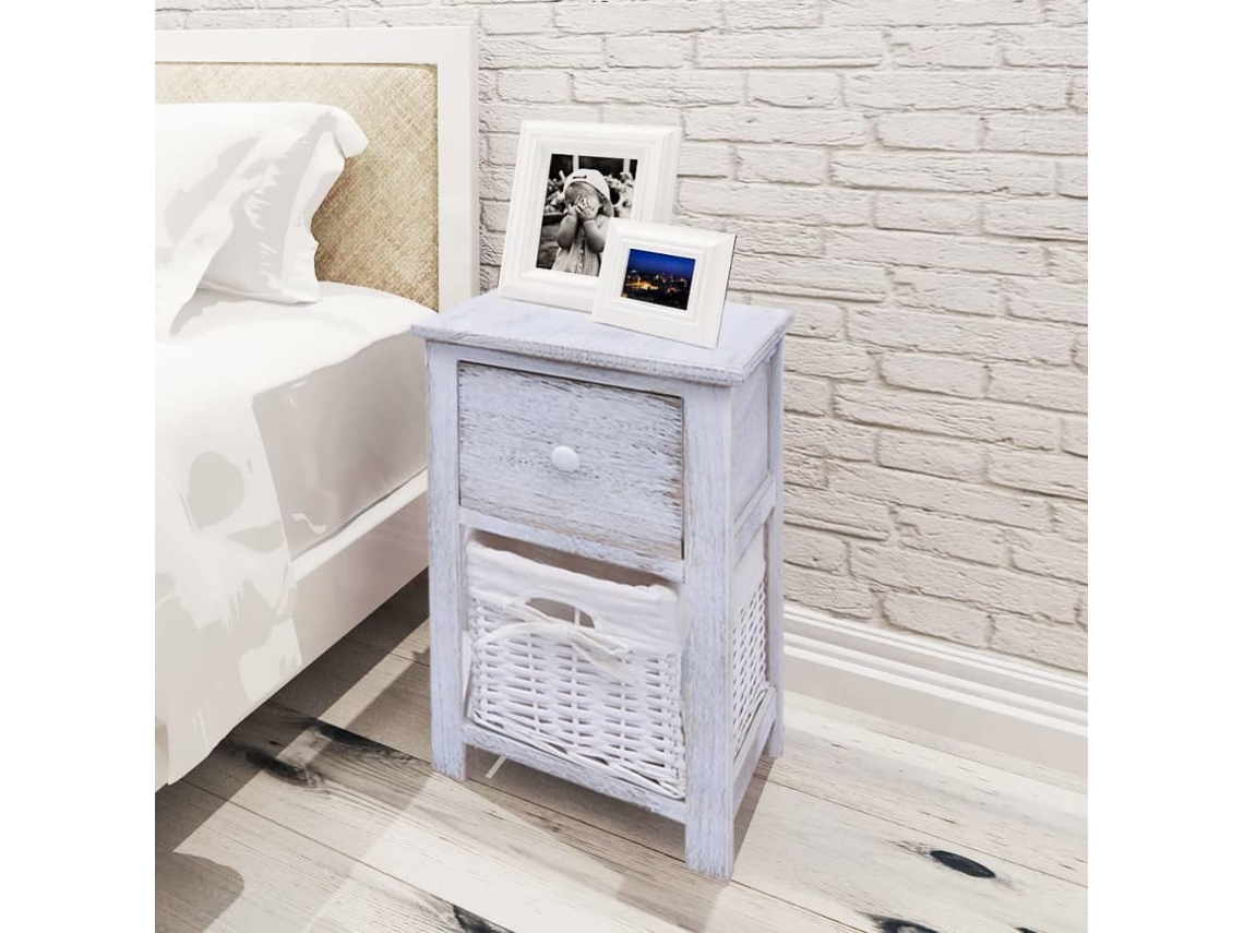 Vidaxl Mesa De Cabeceira Em Madeira Branco