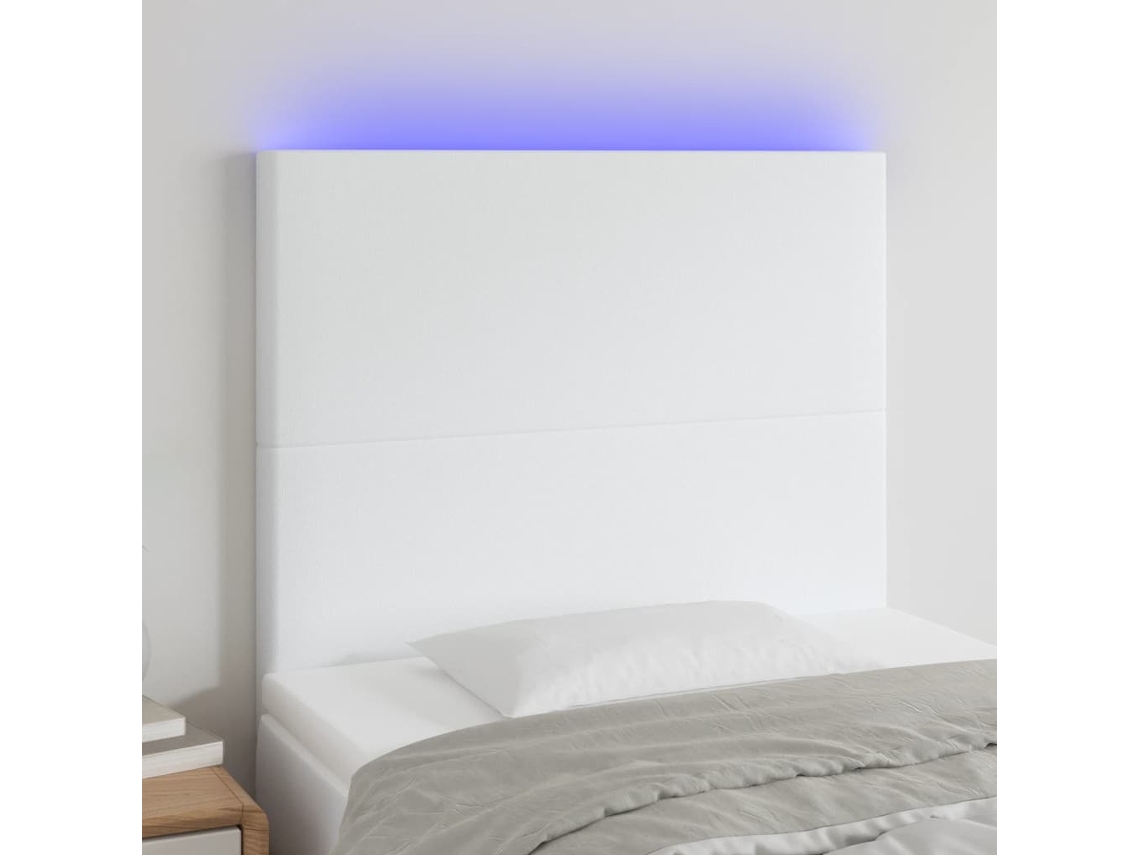 Vidaxl Cabeceira Cama C/ Led Couro Artificial 90x5x118/128 Cm Branco