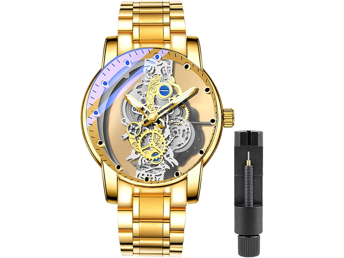 Lurelia Relógio Masculino, Aço Inoxidável, Resistente À Água, Prata, Dourado