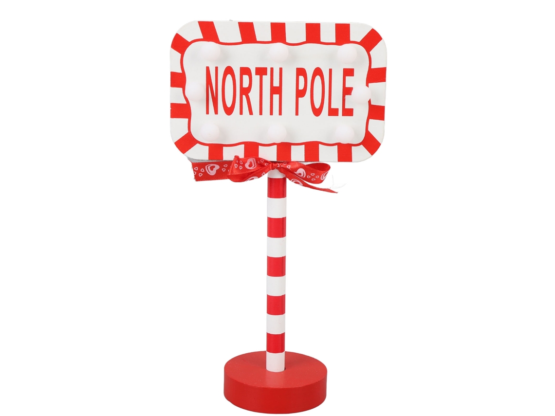 Lâmpada de mesa de natal led com placa polo norte em madeira para decoração festiva com bateria | S/MARCA