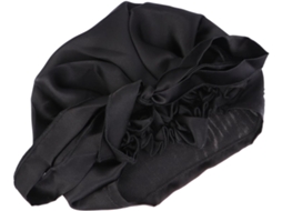 Touca De Dormir Feminina De Seda Com Laço Preto, Protetor De Cabelo Espaçoso