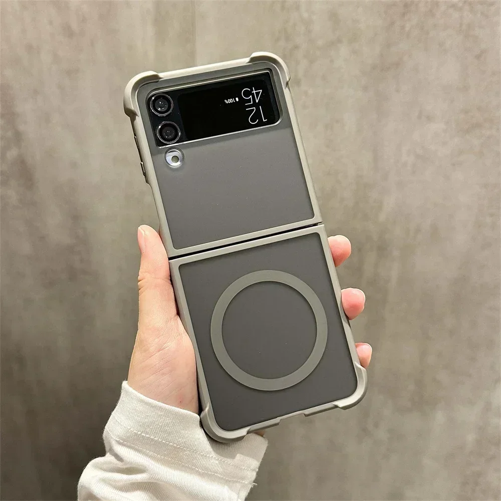 (samsung Z Flip 3 Cinza) Capa Protetora Magnética Fosca, Com Material De Policarbonato Resistente A Impactos E Com Airbag.