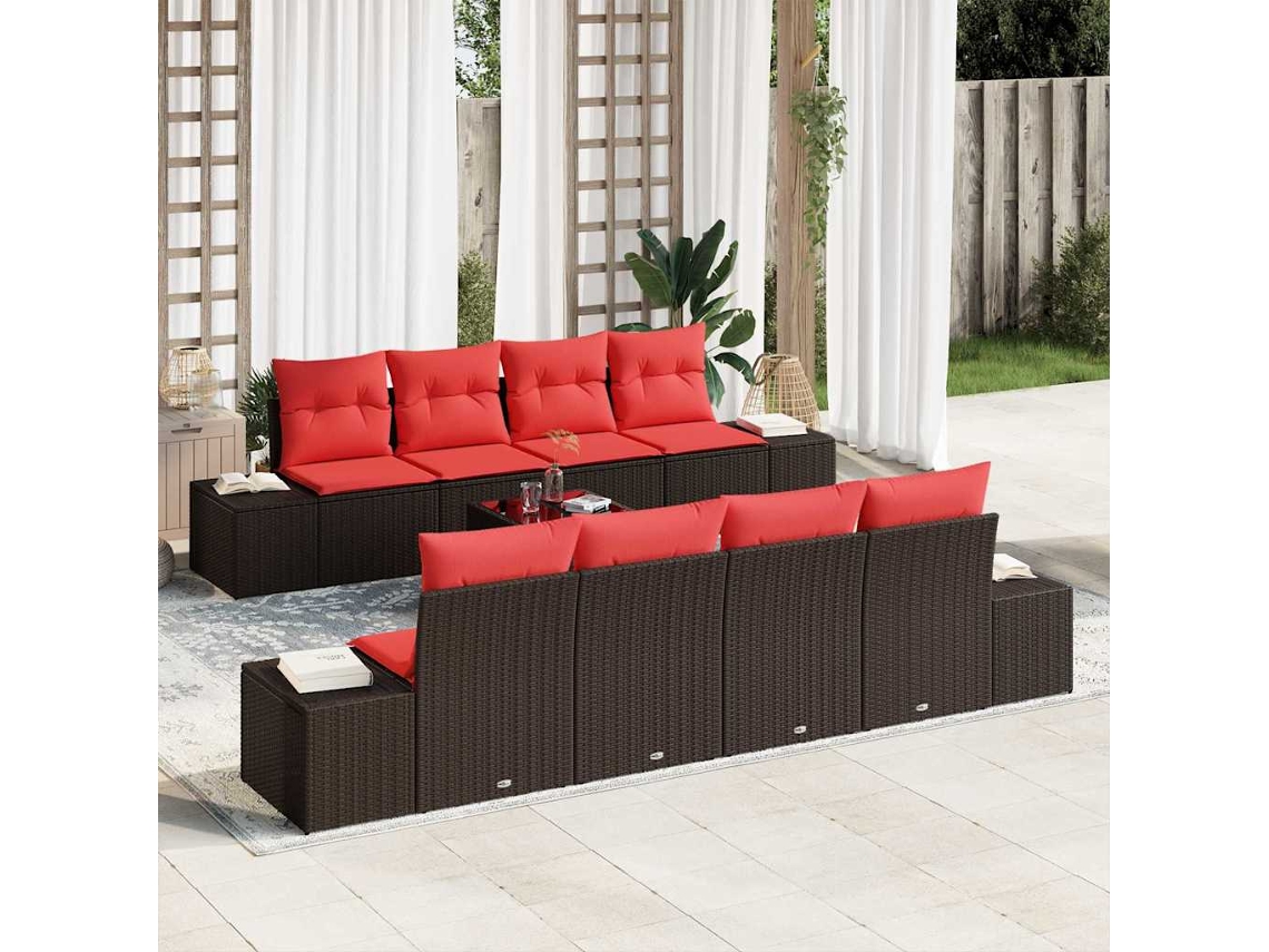 Vidaxl Conjunto De Sofá De Jardim 9 Unid. Castanho Vime Pe