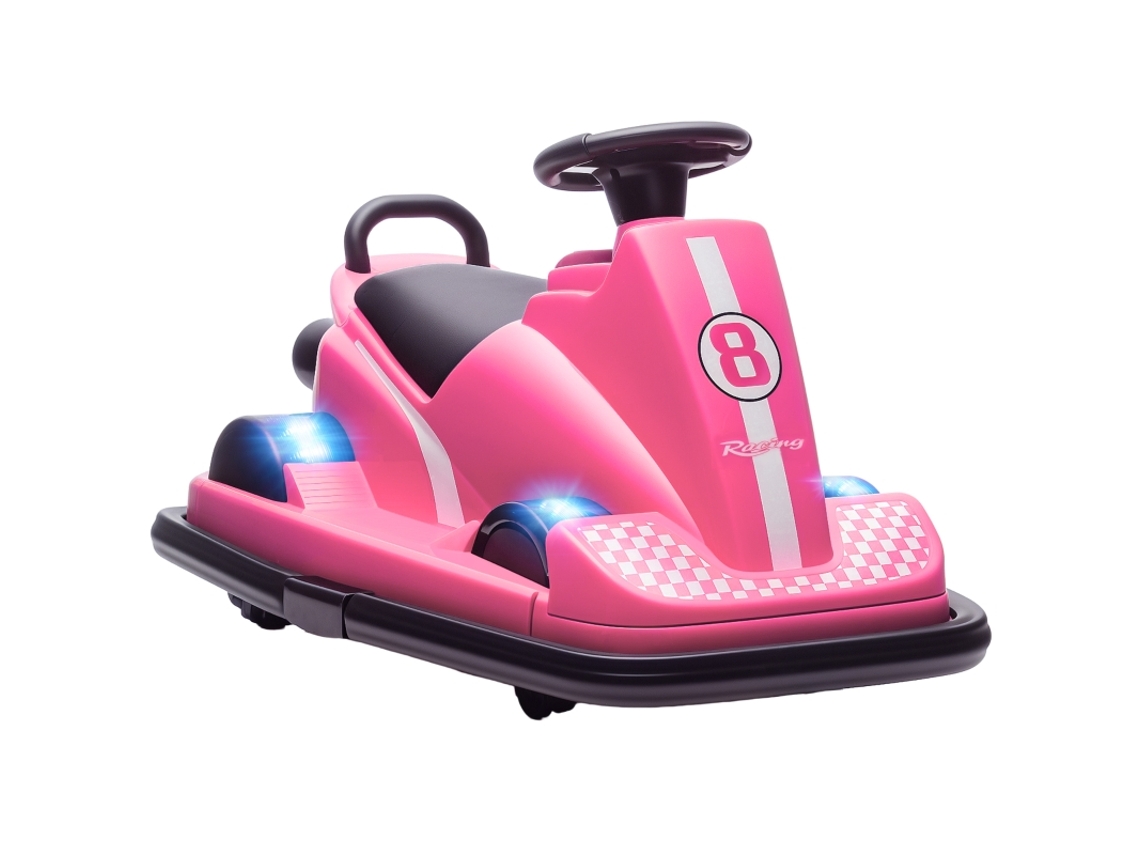 Carro Bate bate 360° Volante Led Rádio 3 8 Rosa VOLTEDGE