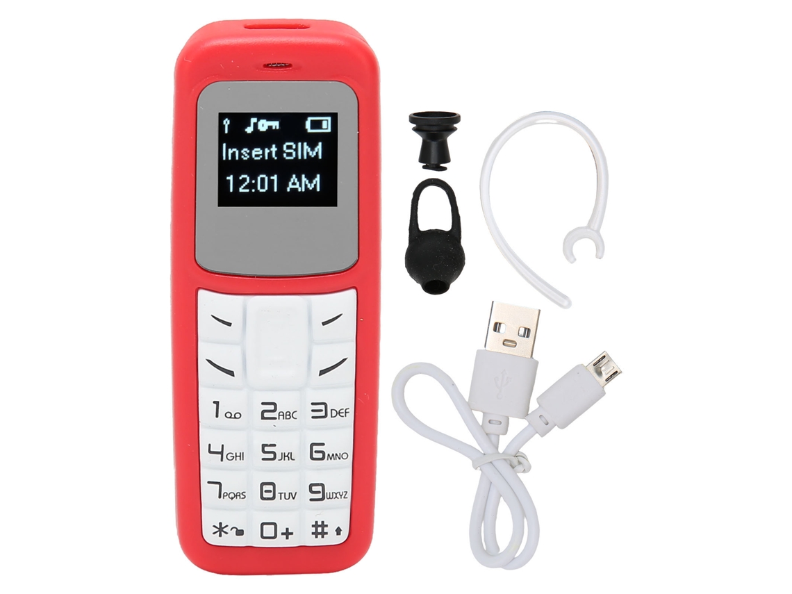 Mini Celular Celular Pequeno Fone De Ouvido Bluetooth Discador Com Gancho De Orelha Suporte Sim 0,66 Polegadas Vermelho