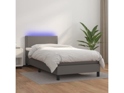 Vidaxl Cama Box Spring C/ Colchão/led 100x200cm Couro Artificial Cinza