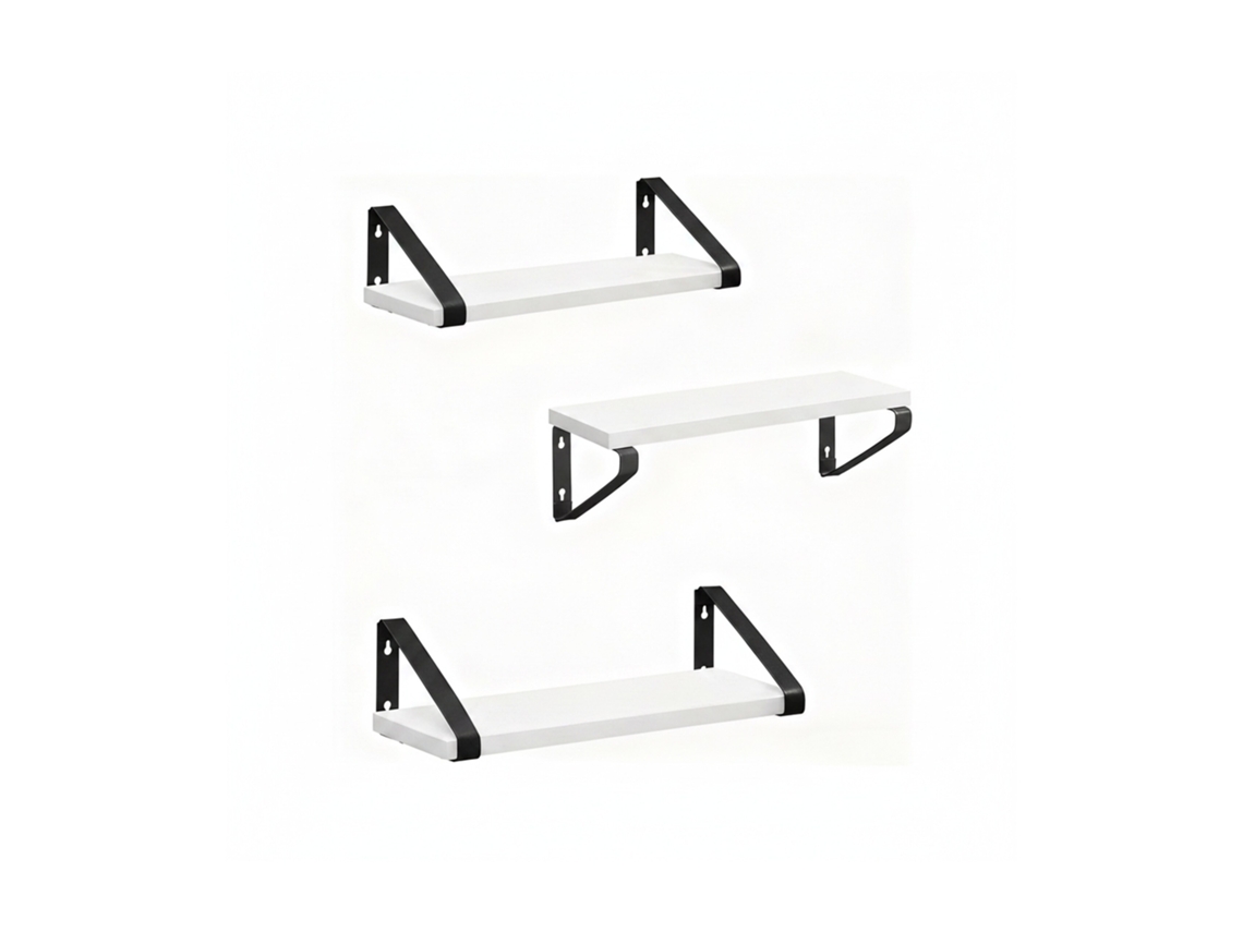 Relaxdays Prateleiras De Parede 3 Peças 30/35/40 Cm, Madeira E Metal, Para Livros E Decoração, Branco