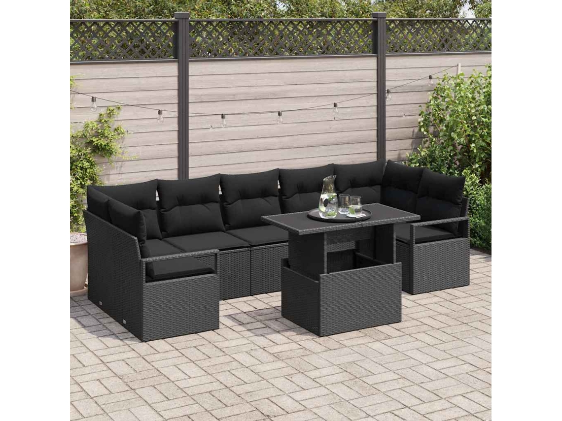 Vidaxl Conjunto De Sofá De Jardim 8 Unid. Preto Rattan Sintético