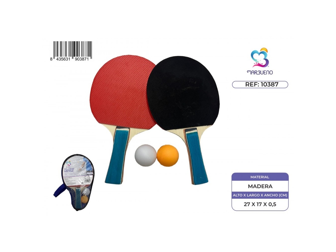 Marbueno Set De Ping Pong, Plástico, Multicor, 2 Bolas, Exterior