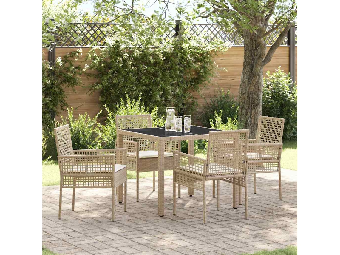 Vidaxl Conjunto De Jantar Para Jardim 5 Pcs Bege Vime Pe