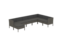 Maison Exclusive - 8 Pcs Conjunto Lounge De Jardim C/ Almofadões Vime Pe Cinzento
