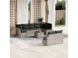 Conjunto 10 Peças Sofás De Jardim Com Almofadões Vime Pe Cinzento Claro Dkd Home Decor