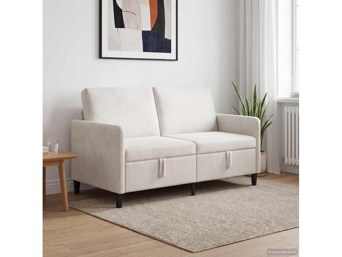 Vidaxl Sofa Com Armazenamento Creme 152 X 78 X 87 Cm Poliéster