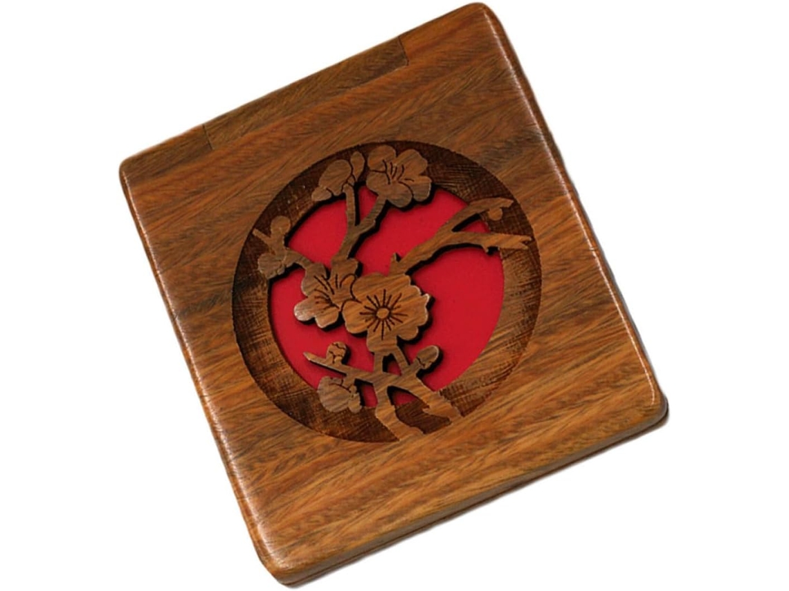 Espelho vintage de madeira para laptop com dupla face, alta definição e estampa floral.