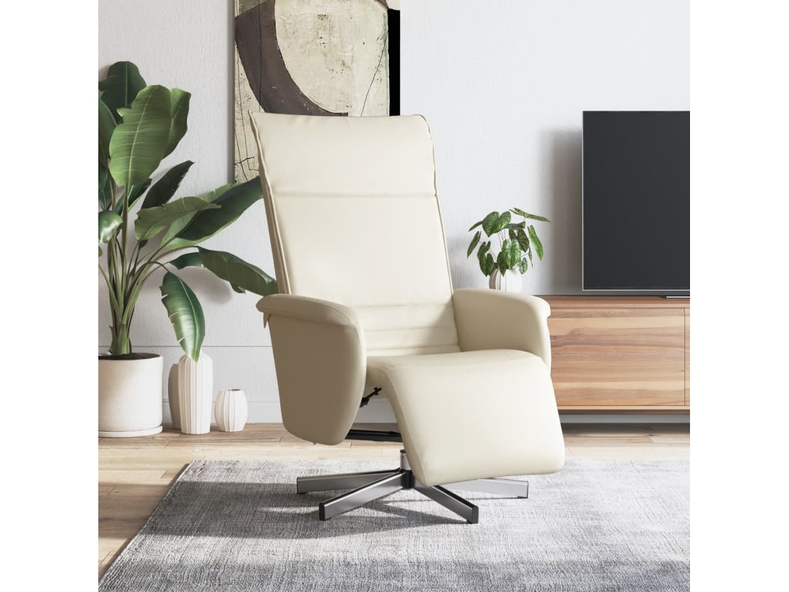 Vidaxl Cadeira Reclinável Com Apoio De Pés Couro Artificial Cor Creme