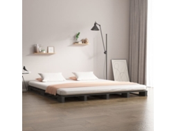 Cama De Paletes 140x190 Cm Madeira De Pinho Maciça Cinza