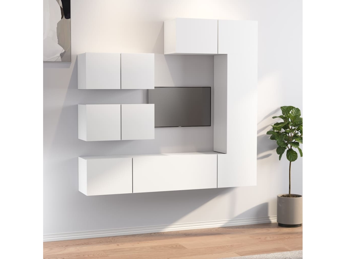 Vidaxl Conjunto Móveis De Tv 6 Pcs Madeira Processada Branco