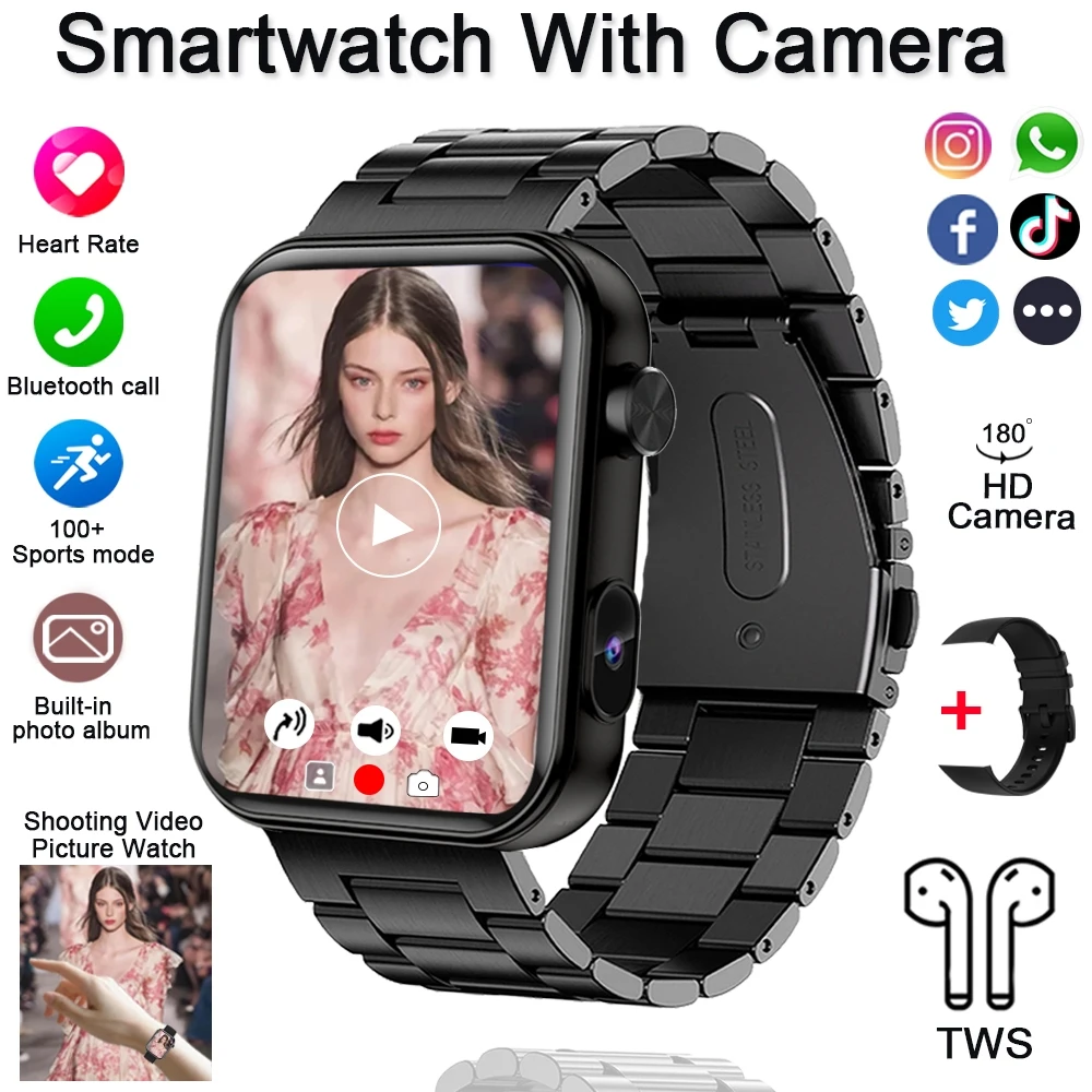 Smartwatch Com Câmera (preto Aço), Reprodução De Vídeo E Chamadas Tws.