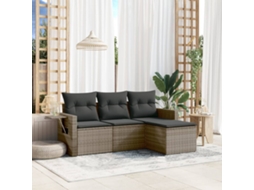 Vidaxl 4 Pcs Conjunto Sofás De Jardim C/ Almofadões Vime Pe Cinzento