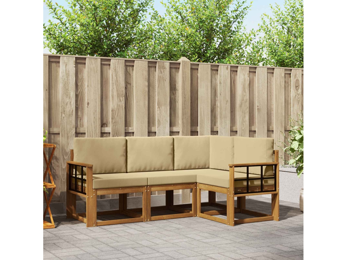 Vidaxl Conjunto De Sofás Para Exterior 4 Pcs Natural E Bege